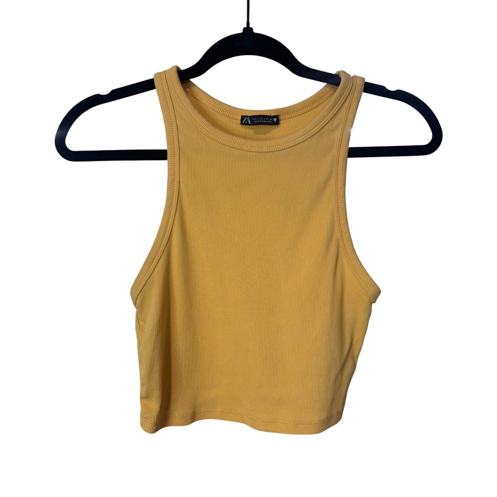 Zara Ribbed Tank Top Orange Racerback Crop Large